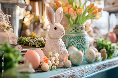 Easter bunny and festive eggs