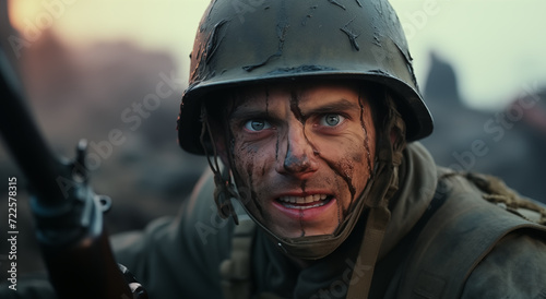 Cinematic of World War II soldiers. Military operation and War Concept. Generative Ai.