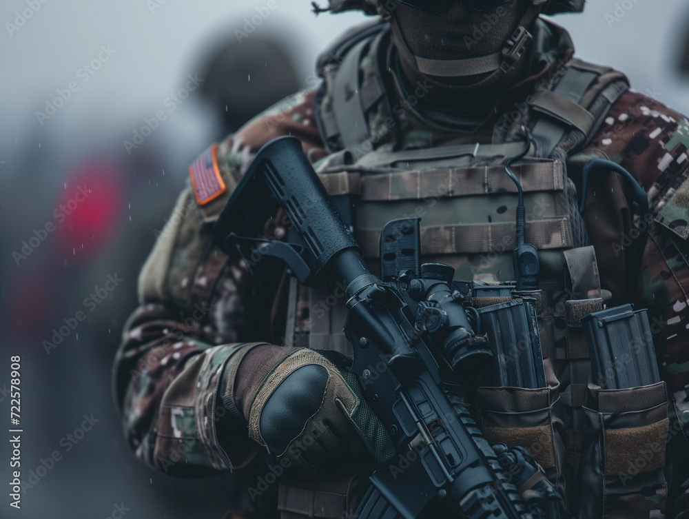 Military personnel in tactical gear Military personnel in tactical gear