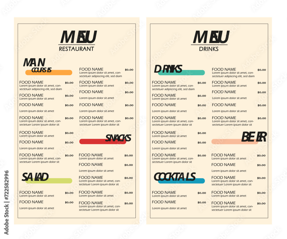 Naklejka premium Menu design for restaurants. Food and drink.