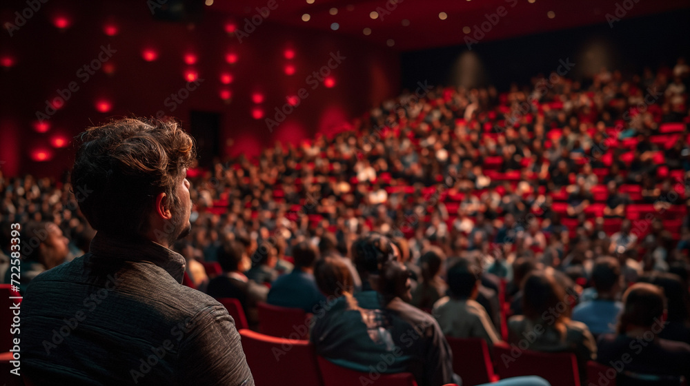 Man Sitting in Front of a Large Crowd Man Sitting in Front of a Large Crowd