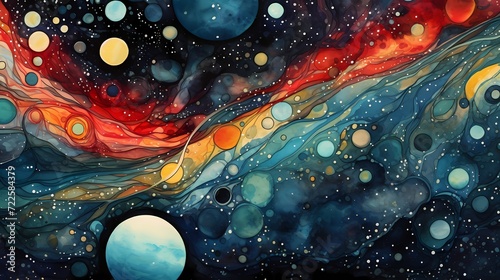 Slika na platnu Intriguing abstract pattern resembling celestial bodies in space, with cosmic co