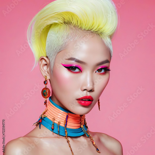 Southeast Asian Supermodel - Portrait with Edgy Fashion and Ethereal Tones Gen AI photo