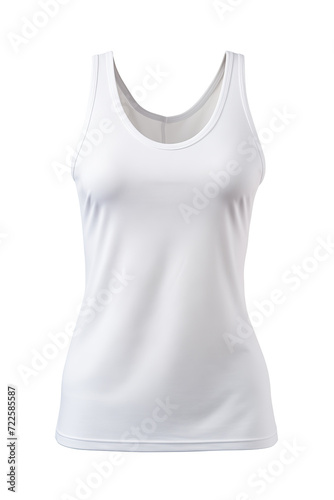 A high-resolution image showcasing an elegant, form-fitting white tank top. The garment is displayed in a 3D render, highlighting its sleek design and comfortable fit, perfect for fashion catalogs or 