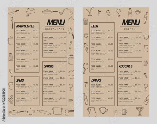 Menu design for restaurant, for food and drinks