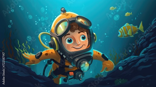 Wallpaper Mural A vector cartoon kid in scuba gear, exploring underwater. Torontodigital.ca