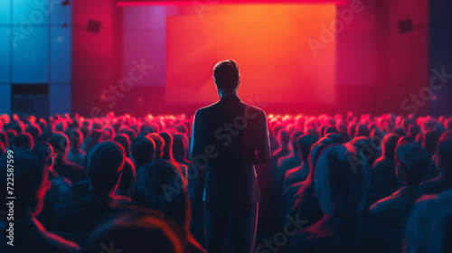 Man Standing in Front of a Large Crowd at Social Gathering