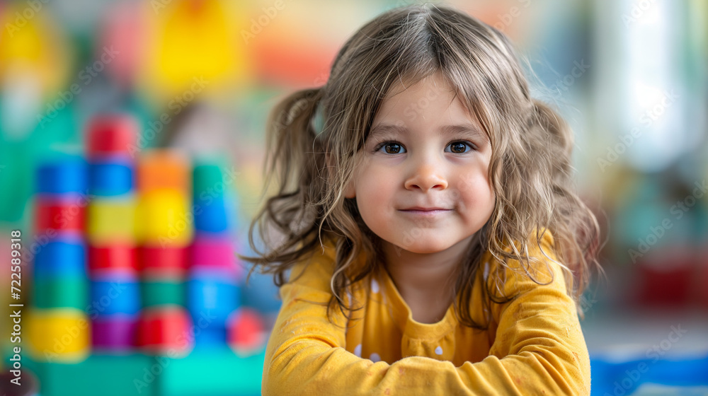 Little Girl Sitting at Play Table in a Play Room Little Girl Sitting at Play Table in a Play Room