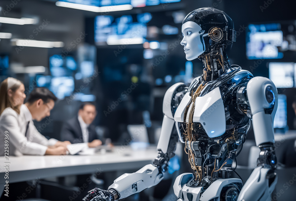 オフィスでチャットするロボット オフィスでチャットするロボット