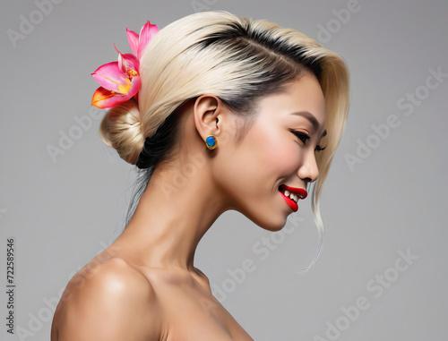 Sculpted Beauty - Portrait of a Southeast Asian Supermodel with Vibrant Pops of Color Gen AI photo