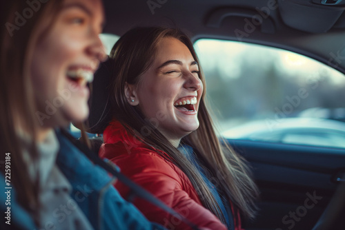 Two Women Laughing in Back Seat of Car © Ilugram