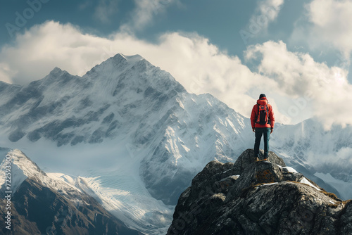 Man Standing on Summit of Mount Everest