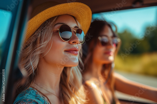 Two Beautiful Young Women Sitting in a Car © Ilugram