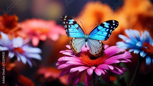 Macro shot of a delicate butterfly resting on a vibrant flower