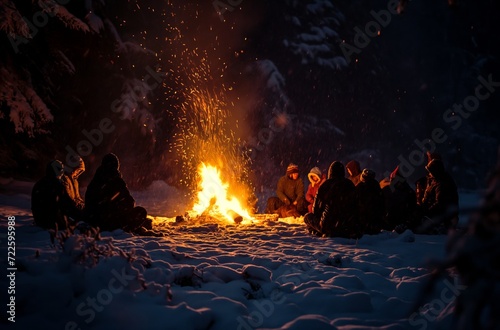 Winter campfire gathering
