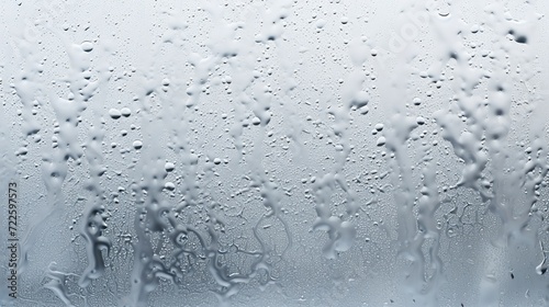 Spots of raindrops sticking to the glass against a gray background.