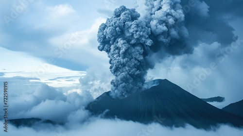 Scenes of volcanic eruptions, dark dense clouds, hot ash plumes and ominous ash showers. photo