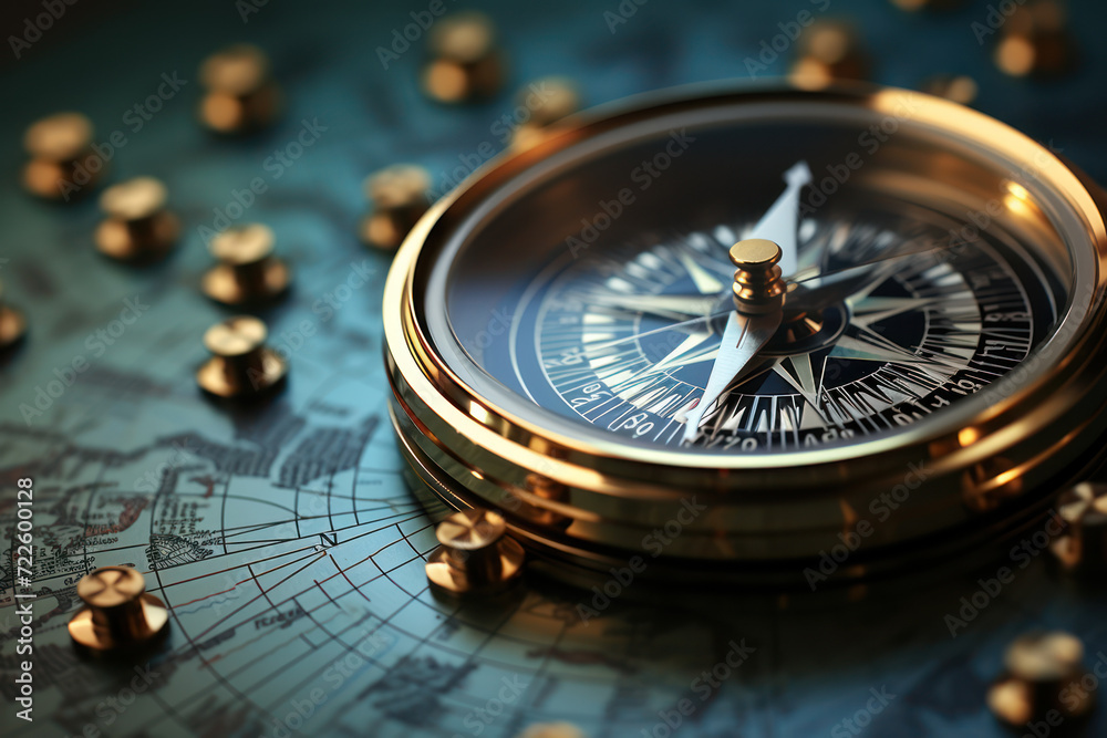 A vector image of a compass pointing towards various financial goals, symbolizing the importance of direction and strategy in wealth management. Generative Ai.