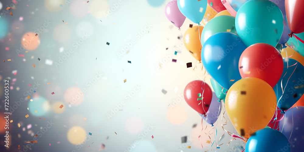 Festive Background with Balloons Colorful balloons with confetti on white background. 3d illustration.