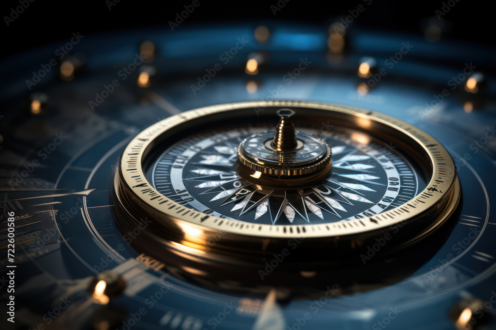 A creative illustration of a financial compass pointing towards ethical investments, emphasizing the importance of responsible and sustainable banking. Generative Ai.