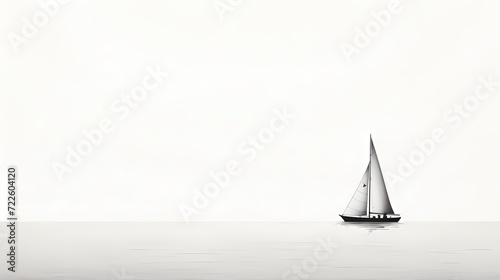 Minimalist black and white line drawing of a sailboat at sea, capturing the essence of nautical simplicity and elegance photo