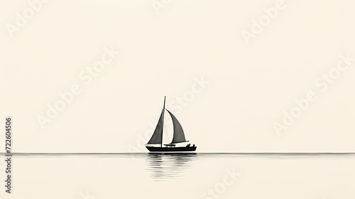 Minimalist black and white line drawing of a sailboat at sea, capturing the essence of nautical simplicity and elegance
