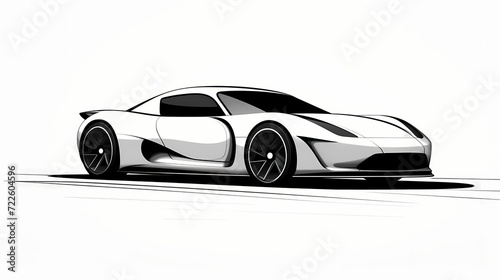 Minimalist black and white line drawing of a sleek sports car, emphasizing the clean lines and elegance of automotive design © CREATER CENTER
