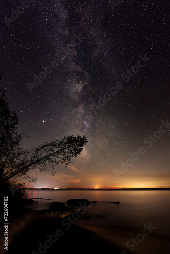 Milky way over the Grand bend Lake Huron at night  Long exposure photograph.