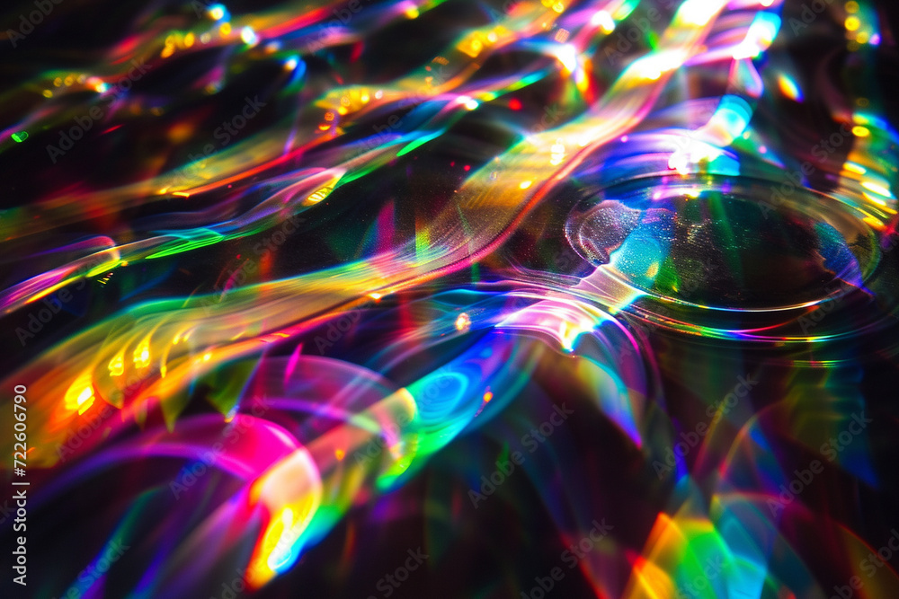 Colorful water surface with ripples and reflection on black background, Generative Ai