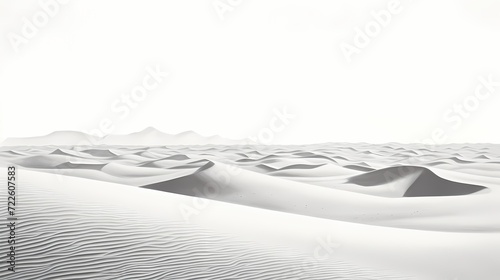 Minimalistic black and white drawing showcasing the beauty of a desert, where fine ink lines create a serene landscape against a white background