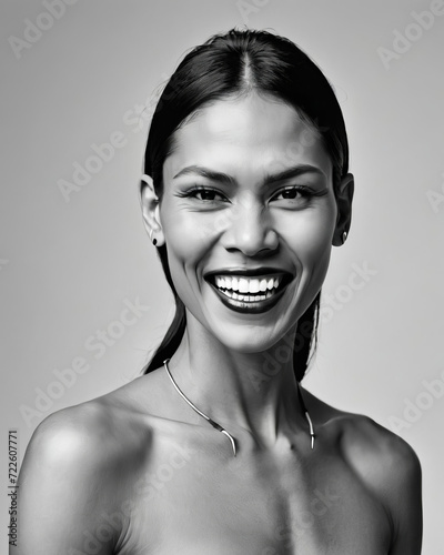 Minimalist Beauty - Portrait of a Short, Olive-Skinned Native American Supermodel Gen AI photo