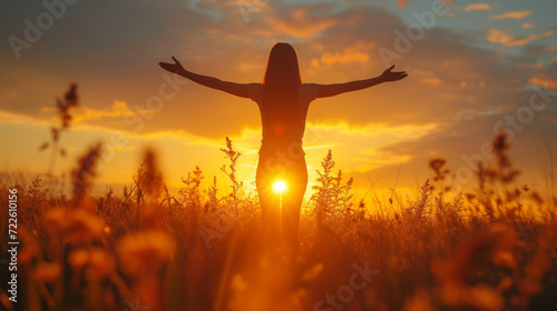 Person Standing in Field at Sunset