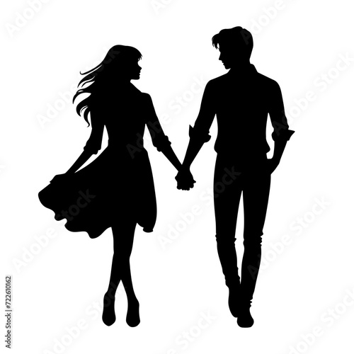 Lovers couple holding hands silhouette. Vector illustration
