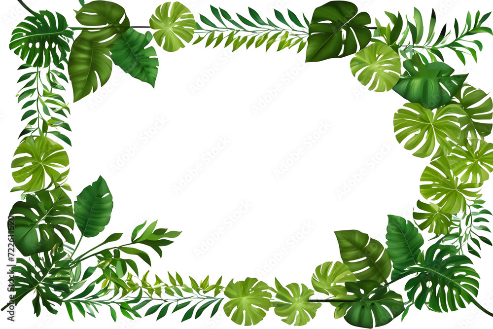 Naklejka premium Green Leaves Frame Border PNG Transparent Background