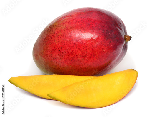 Mango fruit whole and slice isolated on a white background
