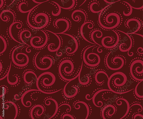 Seamless Swirls Pattern On Burgundy Background