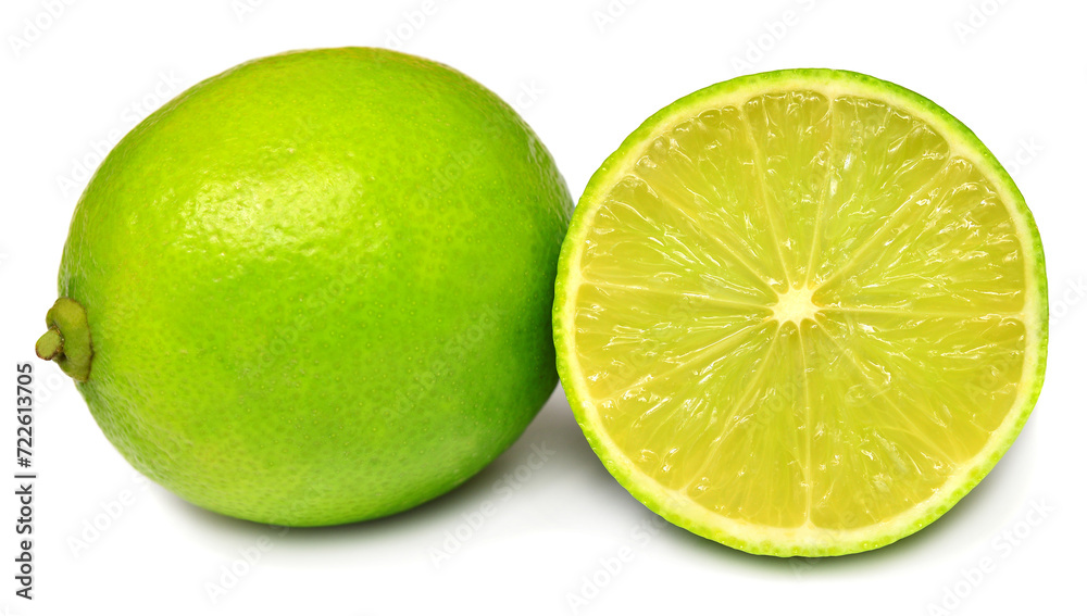 Lime fruit whole and slice isolated on white background