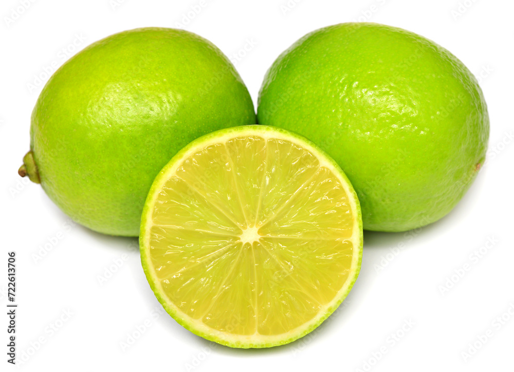 Lime fruit whole and slice isolated on white background Lime fruit whole and slice isolated on white background