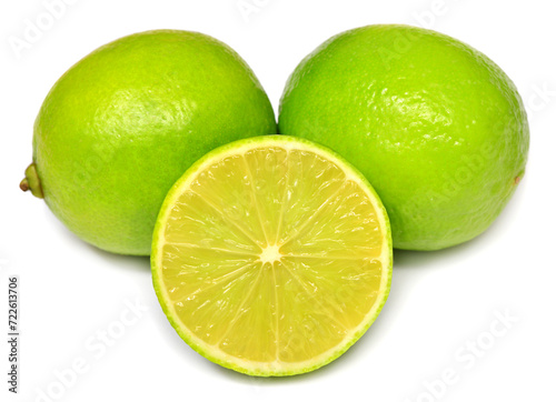 Lime fruit whole and slice isolated on white background