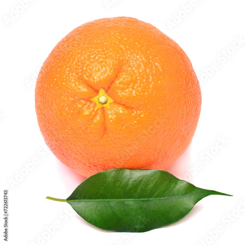 Orange fruit and leaf isolated on white background