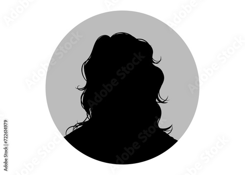 ロングヘアの女性の顔の証明写真シルエットのイラスト