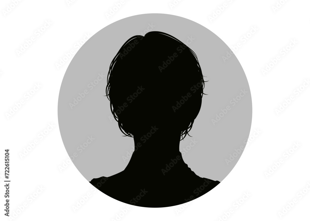 証明写真 ポートレート ショートヘアの女性の顔写真シルエット 顔正面アップのイラスト 証明写真 ポートレート ショートヘアの女性の顔写真シルエット 顔正面アップのイラスト