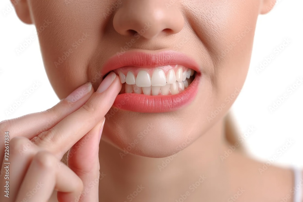 Naklejka premium A mesmerizing close-up of a woman's mouth captures the intricate details of her skin, tooth, and lip, while her expressive eyelashes and the human face organ of her tongue and jaw convey a sense of o