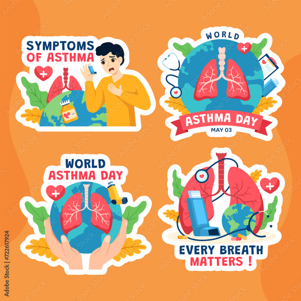Asthma Day Label Flat Cartoon Hand Drawn Templates Background Illustration