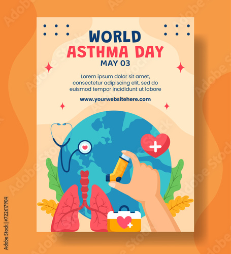Asthma Day Vertical Poster Flat Cartoon Hand Drawn Templates Background Illustration