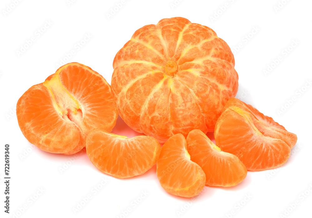 Collection of mandarin whole and slices isolated on white background. Citrus fruit Collection of mandarin whole and slices isolated on white background. Citrus fruit