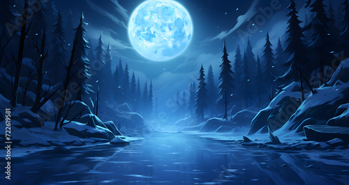 a full moon over the woods in a winter night © Liam