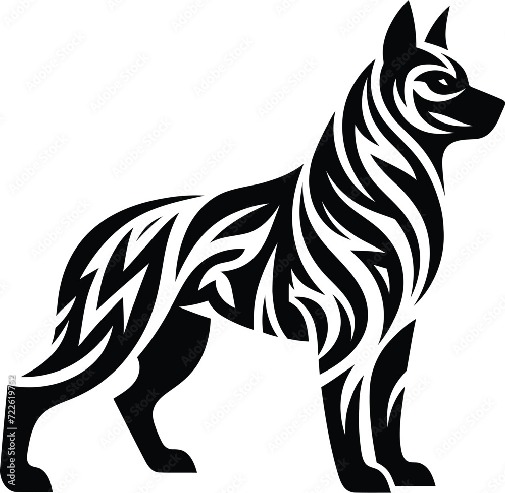 modern tribal tattoo rottweiler dog, abstract line art of animals, minimalist contour. Vector