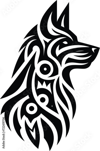 modern tribal tattoo wolf, abstract line art of animals, minimalist contour. Vector