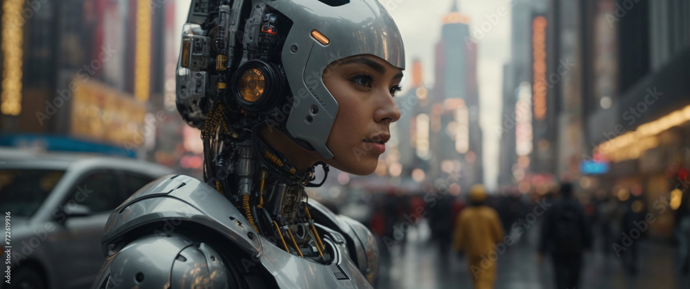 A futuristic metropolis where humans and robots live side by side, Industrial robot works automatically in smart autonomous factory, Engineer check and control welding robotics automatic arms machine A futuristic metropolis where humans and robots live side by side, Industrial robot works automatically in smart autonomous factory, Engineer check and control welding robotics automatic arms machine